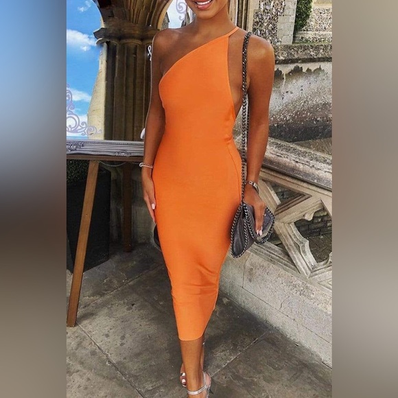 HOUSE OF CB 'Sasha' Orange One Shoulder Bandage Dress NWOT - Picture 8 of 12
